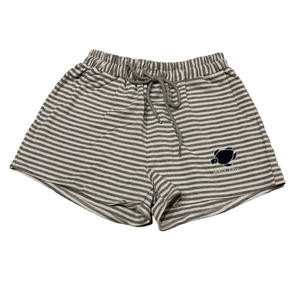 Shelly Cove Sz M Cozy Striped Lounge Shorts, Gray, Soft, EUC  #SaveTheTurtles